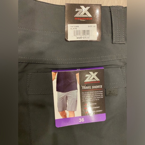 Men's 36 Zeroxposur Cargo waistband Travel Shorts Slate Gray Stretch NWT $70 - Picture 4 of 9